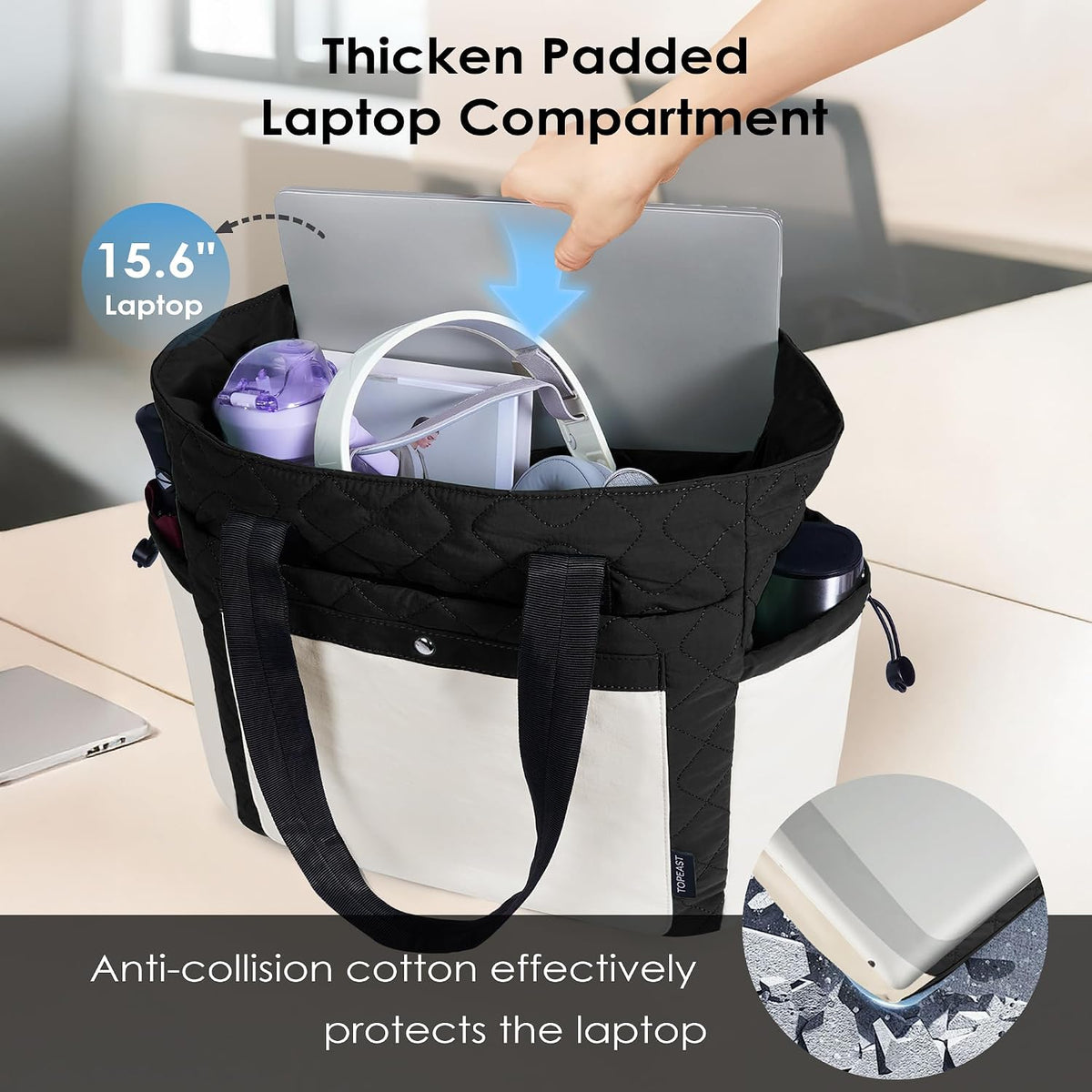 TOPEAST Tote Bag for Women, Lightweight Puffer Tote Bag with Zipper, Work Bags for Nurse Teacher, Travel Puffy Handbag