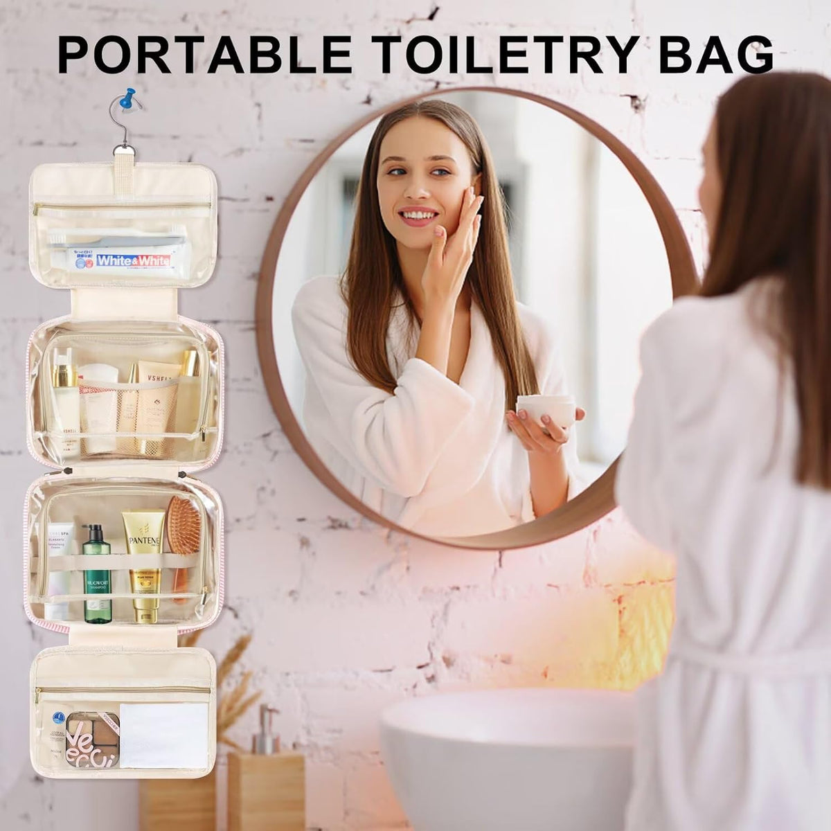 TOPEAST Travel Hanging Toiletry Bag & Makeup Bag, Personalized Initial Toiletry Pouch, Birthday Gifts for Women Teen Girls, Cruise Essentials, Purple A