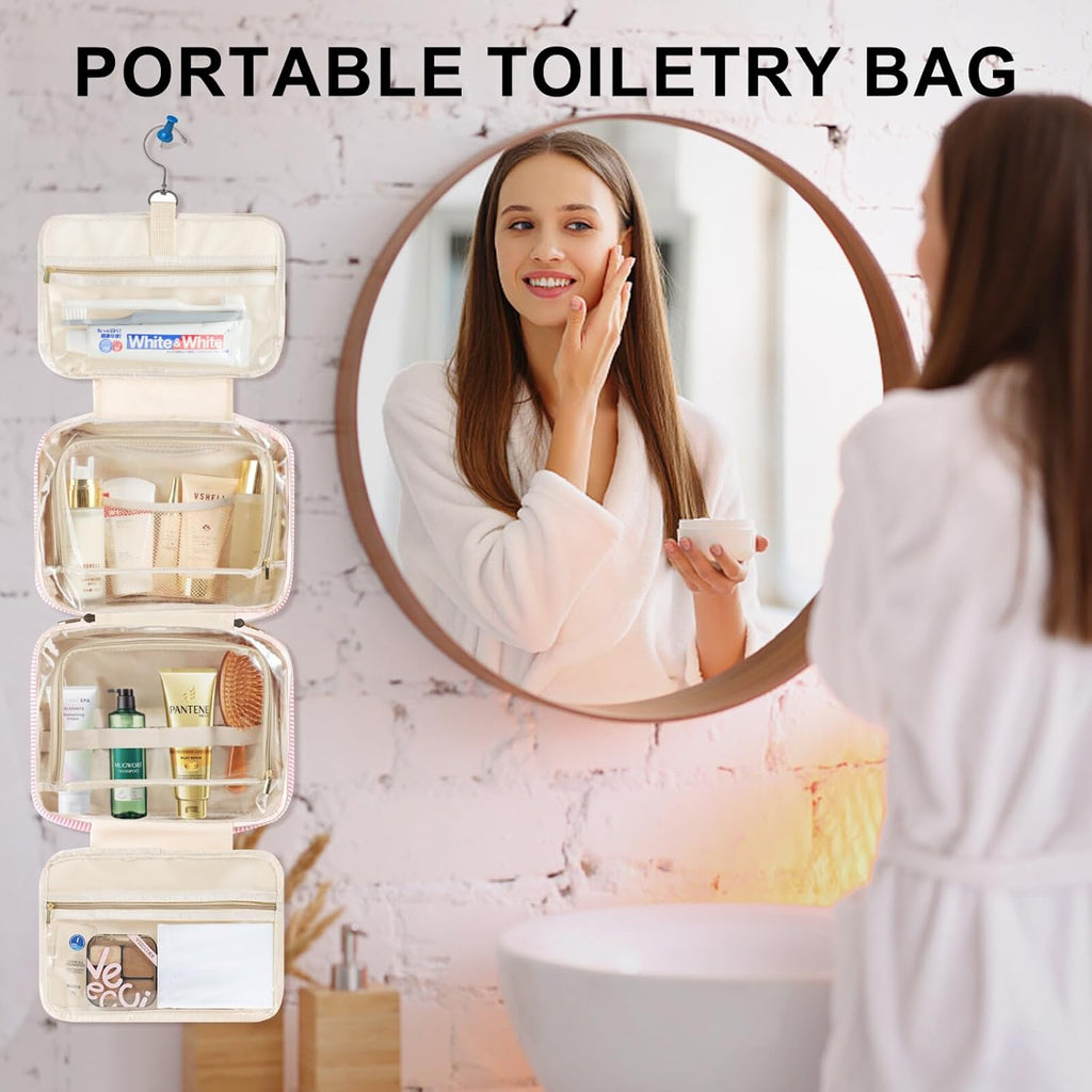 TOPEAST Travel Hanging Toiletry Bag, Personalized Initial Toiletry Pouch, Birthday Gifts for Women Mom Daughter Sister Friends, Cruise Essentials, Pink K