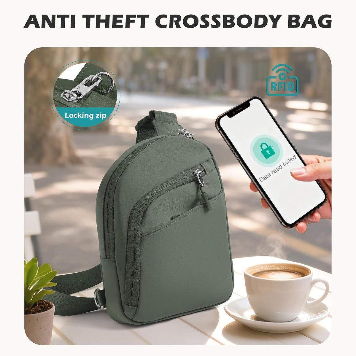 TOPEAST Anti Theft Crossbody Bags for Women Men, Small Sling Crossbody Bag Travel Purse Shoulder Wallet with RFID Blocking