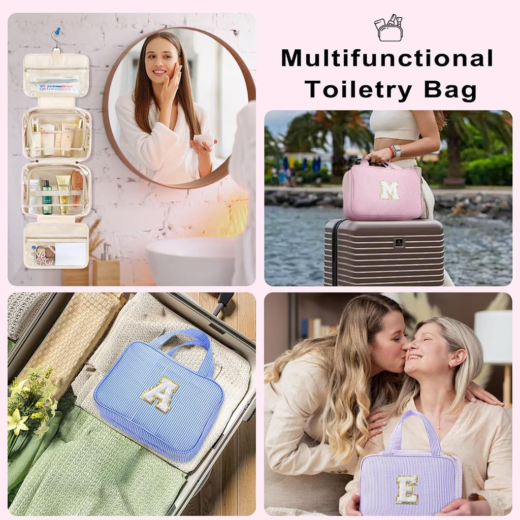 TOPEAST Hanging Toiletry Bag for Women - Travel Toiletry Bag Makeup Bag, Portable Toiletries Cosmetic Bag, Airplane Travel Essentials - Letter Z, Purple