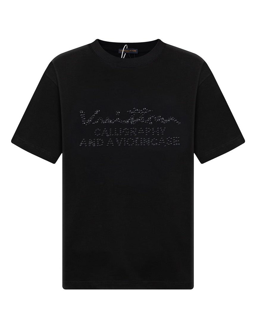 Pearl embroidered cotton T-shirt