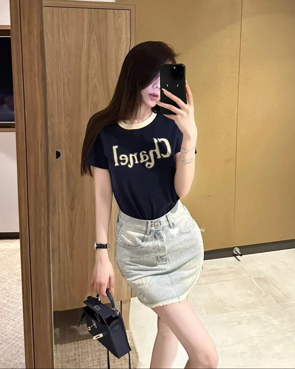Contrast color pure cotton T-shirt
